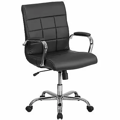 Black Office Chair Retro Furniture Desk Executive Gaming Quilt Pattern Mid Back • $286.97