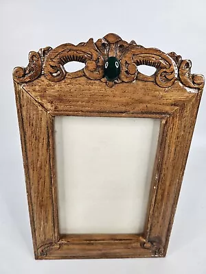 Vintage Style Hand Carved Wood 3.5  X 5  Photo Picture Frame Emerald Green • $15.29