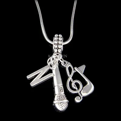 ~Personalized 3D Microphone Treble Clef Music Note~ Mic MC Singer Vocal Necklace • $46