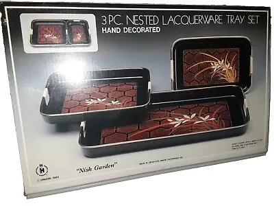  Vintage 1984  HIMARK  3-Piece Nesting LAQUERWARE Tray Set NIB • $29.99