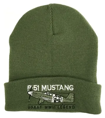 North American Aviation P51 Mustang Fighter Aircraft Embroidered Green Beanie • $29.78