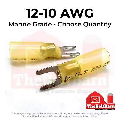 Yellow Heat Shrink Marine #10 U-Type Fork Crimp Connectors Terminals AWG 12-10 • $7.49