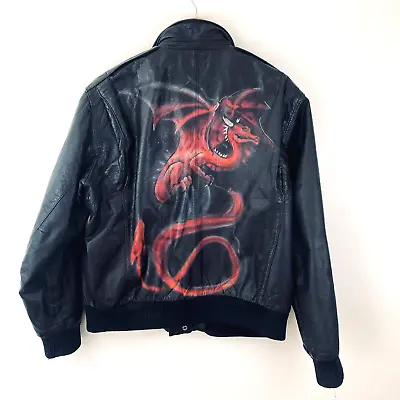 U2 Wear Me Out Leather Motorcycle Jacket Mens Size 42 (XL) Black Painted Dragon • $54