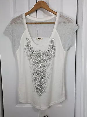 Miss Me Women's Size Medium T-shirt White Bedazzled • $25
