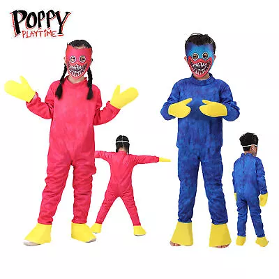 Poppy Playtime Huggy Wuggy Cosplay Costume Jumpsuit Mask Kids Outfits Halloween • £13.99