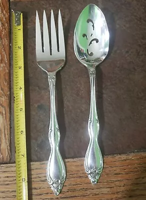 ✔c1949 OLD SOUTH SILVERPLATED MEAT FORK & PIERCED TABLE  🍽 SERVING SPOON  • $12.99