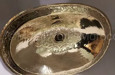 19 X14  Etched Oval Solid Brass Sink For Bathroom -  Inch Moroccan Basin Vanity • $259.04