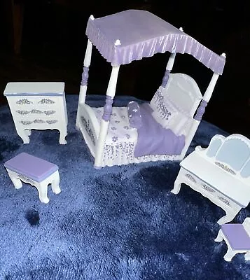 Miniature 5 Pc Purple Resin Canopy Bedroom Set Dollhouse Collections Etc NWB • $17.99