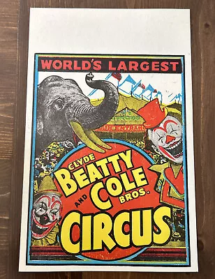 Vintage Clyde Beatty Cole Bros Circus 14x22 Sign Poster Unused Blank “C” • $67.43