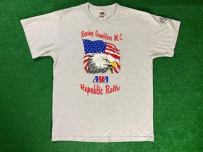 Vtg 2002 AMA American Motorcyclist Association T Shirt Men Sz L Eagle Flag Y2K • $11.99