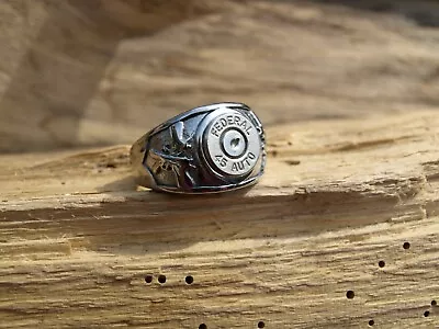 Stainless Steel Nickel 45 Auto Bullet Ring W/ Guns And Optional Crystal   • $60