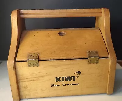 Vintage Kiwi Shoe Shine Groomer Wooden Box Case With Foot Rest Brush And Wax USA • $34.99