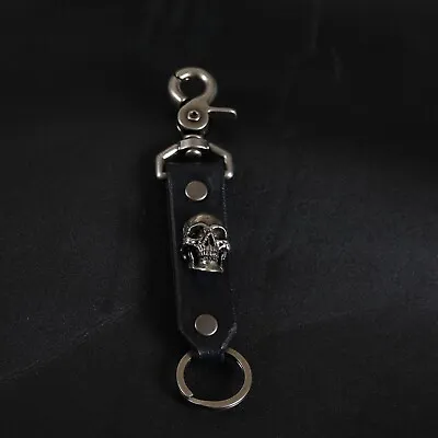 Skull Leather Keychain. Lanyard. Clip On. Black • $33