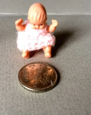 Baby In Pink Knitted Dress Dolls House Miniature 1.12 Scale • £2.39