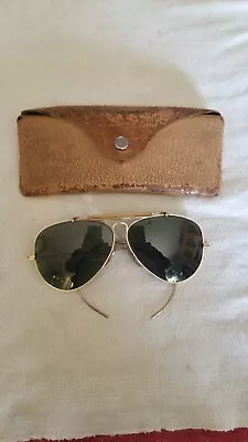 VINTAGE B&L RAY BAN AVIATOR SUNGLASSES 1/10 12K GF WRAP GREEN Lens Leather Case • $19.99