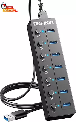 USB Hub 7 Port USB Hub 3.0 With 3.3Ft USB Cable Multiple Port With Individual L • $17.41