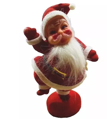 Vtg 50’s Flocked Velvet Celluloid Dancing Santa Figure 9” Christmas Decor READ • $19.96