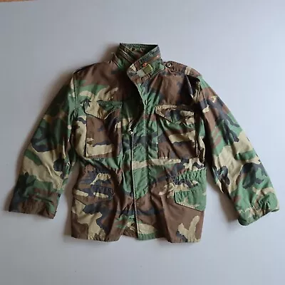 Vtg US ARMY SURPLUS M65 FIELD JACKET WOODLAND CAMO COLD WEATHER COAT Small Short • $49