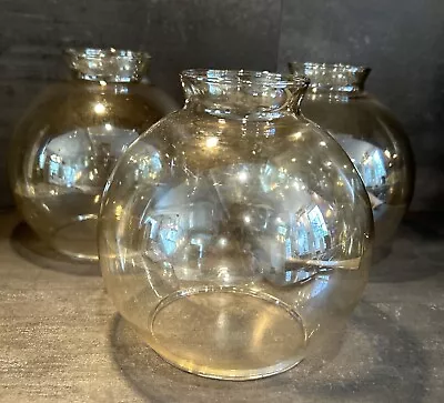 Set Of Three Pale Amber Globe Glass Lamp Shades 2” Fitter • $28