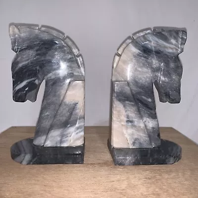 Vintage Gray/Beige Pair Of Horse Head Stone 7.5” Book-Ends. No Damage. $35..obo • $35