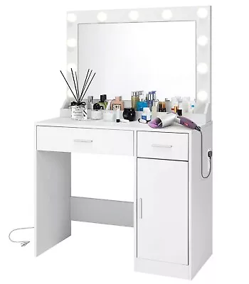 Vanity Desk With Lighted Mirror&Power OutletMakeup Vanity Desk W/ Drawers White • $189.99