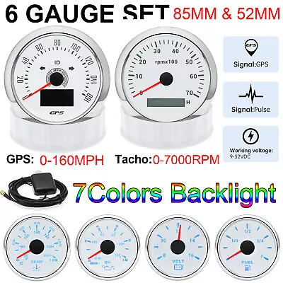 6 Gauge Set 85mm GPS Speedometer 0-160MPH Tachometer Gauge 7000RPM For Boat Car  • $126.56