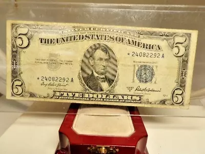 1953-a $5 Dollar Bill Silver Certificate Blue Seal Note U.s Currency With A Star • $17.95