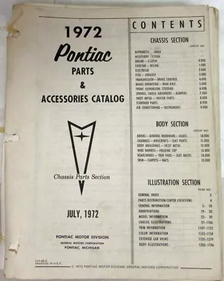 $107.10 • Buy 1972 Pontiac Parts And Accessories Book Catalog 1955-1972 GTO Firebird GrandPrix