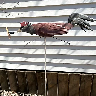 Rooster Chicken Yard Ornament Wood Wooden On Metal Stake  • $29.99