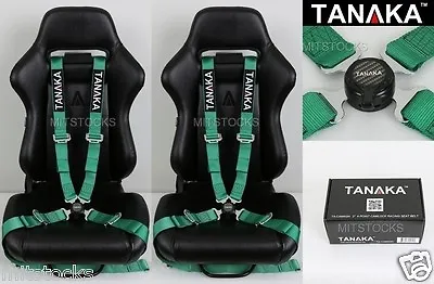 2x Tanaka Universal Green 4 Point Camlock Quick Release Racing Seat Belt Harness • $98.99