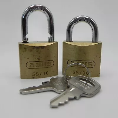 2 Abus 55/30 Brass Padlock Key Steel Shackle Security Lock VTG Germany • $13