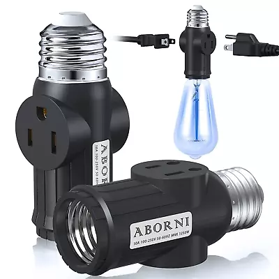 2 Pcs ABORNI 3 Prong Light Socket To Plug Adapter E26 Light Socket OutletBlack • $16.65