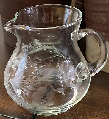 VTG Dale Moore Hand Crafted Etched Glass Small Clear Pitcher 4.25” Signed 1987 • $19.95