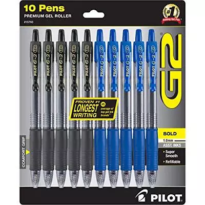 Pilot G2 Bold Premium Gel Pens Bulk Pack Of 10 Pilot G2 Pens 5 Black G-2 & 5 ... • $28.33