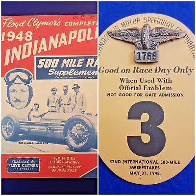$549 • Buy 1948 Indy 500 BRONZE #1786 Pit Badge/BUC #3/Clymer's Yearbook - Mauri Rose Wins!