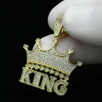 2.00Ct Lab Created Round Cut Diamond King Crown Pendant 14K Yellow Gold Plated • $112.13