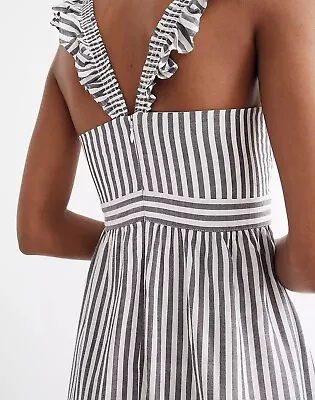 Madewell Dress Size 0 Grey And White Striped Ruffle Strap Empire Waist Pockets • $15.95