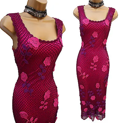 Uk 8-10 Karen Millen 1 Hand Crochet 3d Floral Pattern Wiggle Bodycon Dress • £74.99