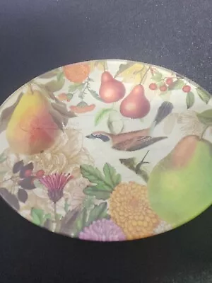 Michel Design Works 6.25  X 4.75  Oval Trinket Glass Serving Tray Bird & Fruit • $9.59