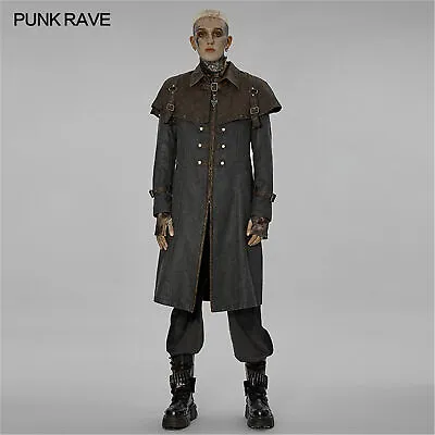 PUNK RAVE Cowboy Vintage Jacket Men Autumn Winter Punk Fake Two Cape-Style Coats • $240.66