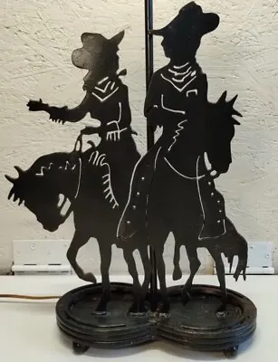 Vintage Western Decor Cut Metal Lamp Cowboy/ Cowgirl Horses Diamond Horseshoe... • $135.99