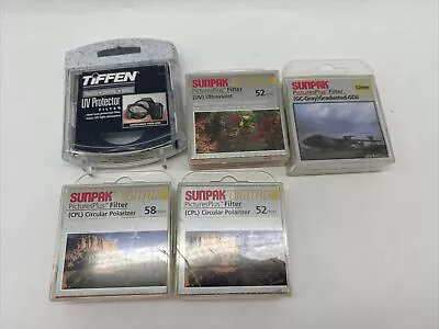 Lot Of 1 TIFFEN 58MM UV PROTECTIVE FILTER & 4 Sunpak Digital 52mm Filters • $29.99