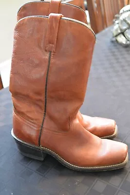 VTG SEARS Cowboy Boots Western Rust Red Leather Square Toe Mens 7.5/ladies 9 • $48