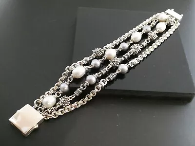 Michael Dawkins Sterling Silver 925 Pearl Bracelet Chain Bracelet Size 7  • $110