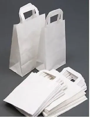 10 LARGE White Kraft Paper SOS Food Carrier Bags With Handles Party Takeaway • £3.20