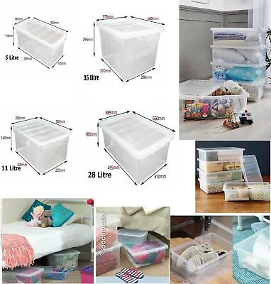 Stackable Clear Plastic Storage Box Boxes With Lids Home Office Strong UK Made • £25.99