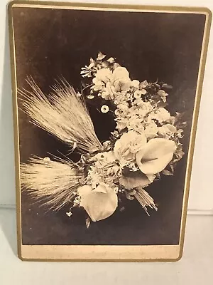 Funeral Memorial Photo Cabinet Card Moon Shape Wreath Wheat Grass Howard City Mi • $11