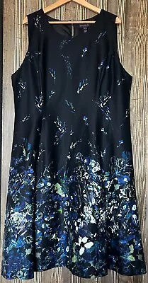 Long Tall Sally Dress Size 18 Floral Border Sateen Fit & Flare Net Layer Career • $39.99