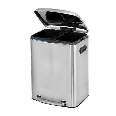 Basics Dual Compartment Rectangular Dustbin With Stainless Steel Bar Pedal • £49.69