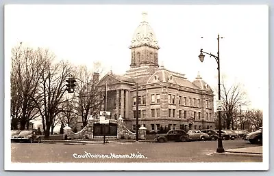 Mason Michigan~Ingham County Courthouse & Main Street~1940s RPPC • $13